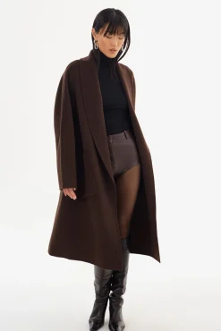 Online LAMARQUE THARA | Shawl Collar Wool Coat Dark Brown