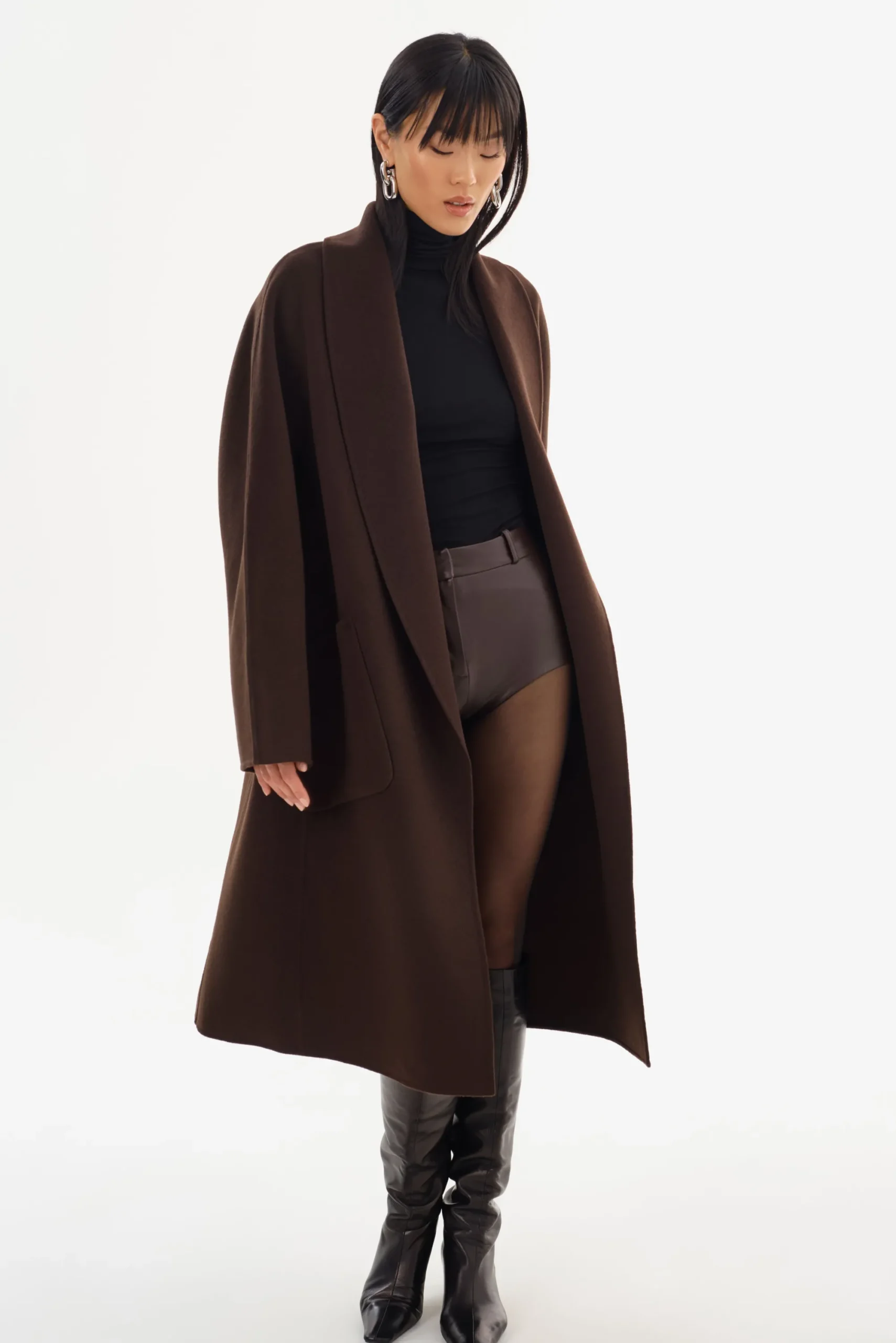 Online LAMARQUE THARA | Shawl Collar Wool Coat Dark Brown