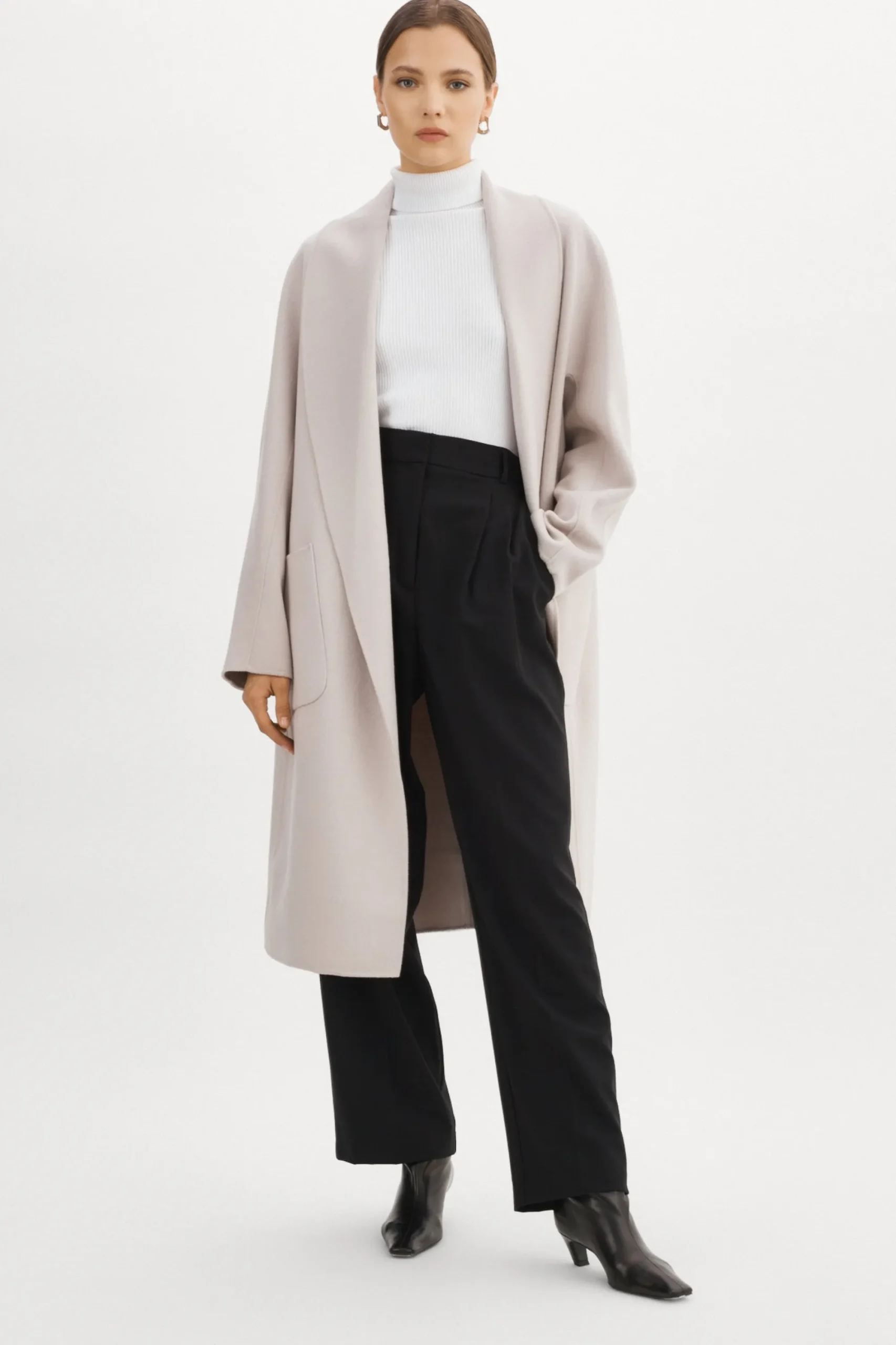 Store LAMARQUE THARA | Shawl Collar Wool Coat Feather Grey
