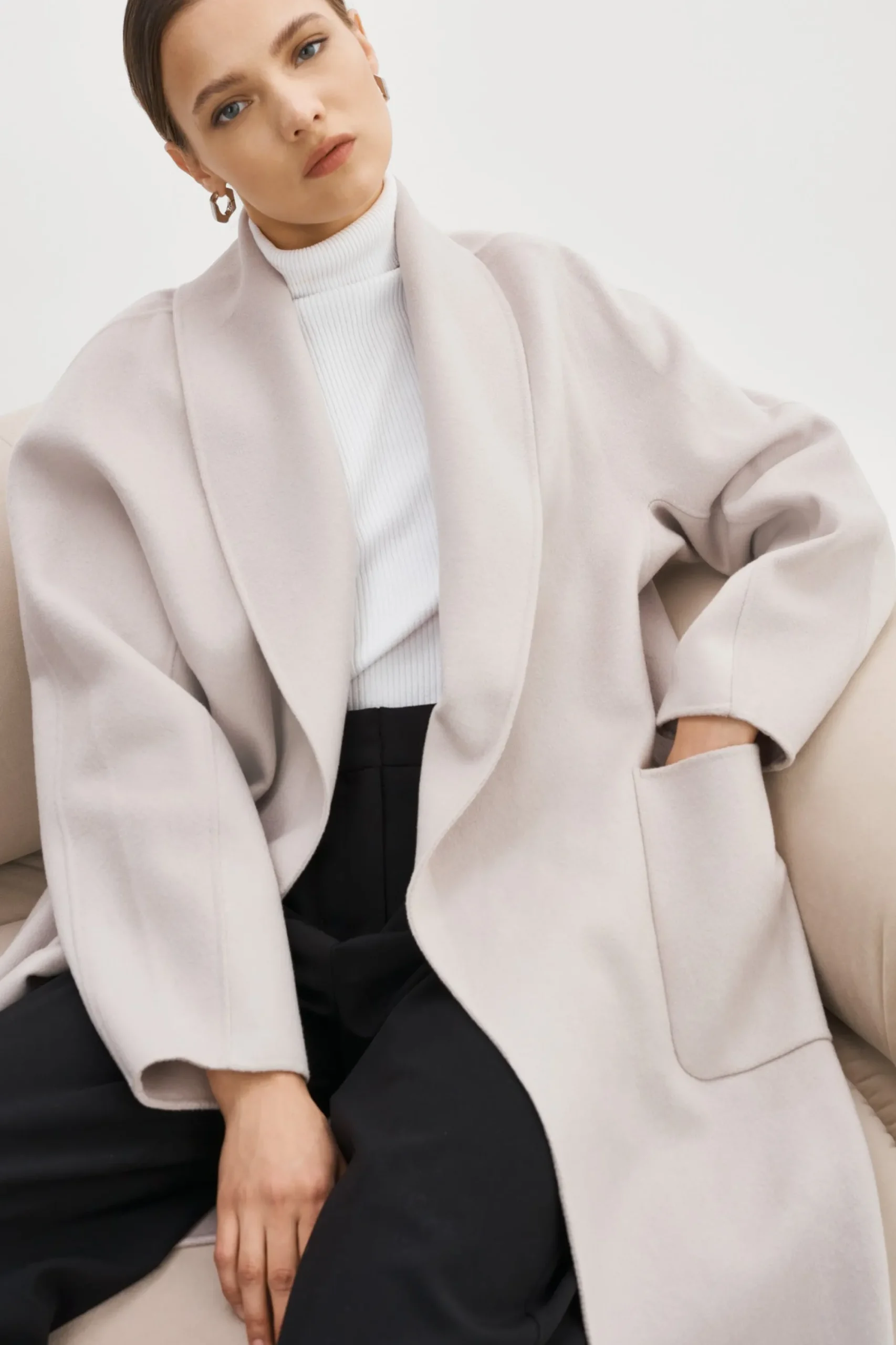 Store LAMARQUE THARA | Shawl Collar Wool Coat Feather Grey