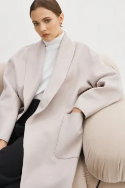 Store LAMARQUE THARA | Shawl Collar Wool Coat Feather Grey