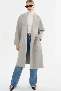 Discount LAMARQUE THARA | Shawl Collar Wool Coat Light Grey