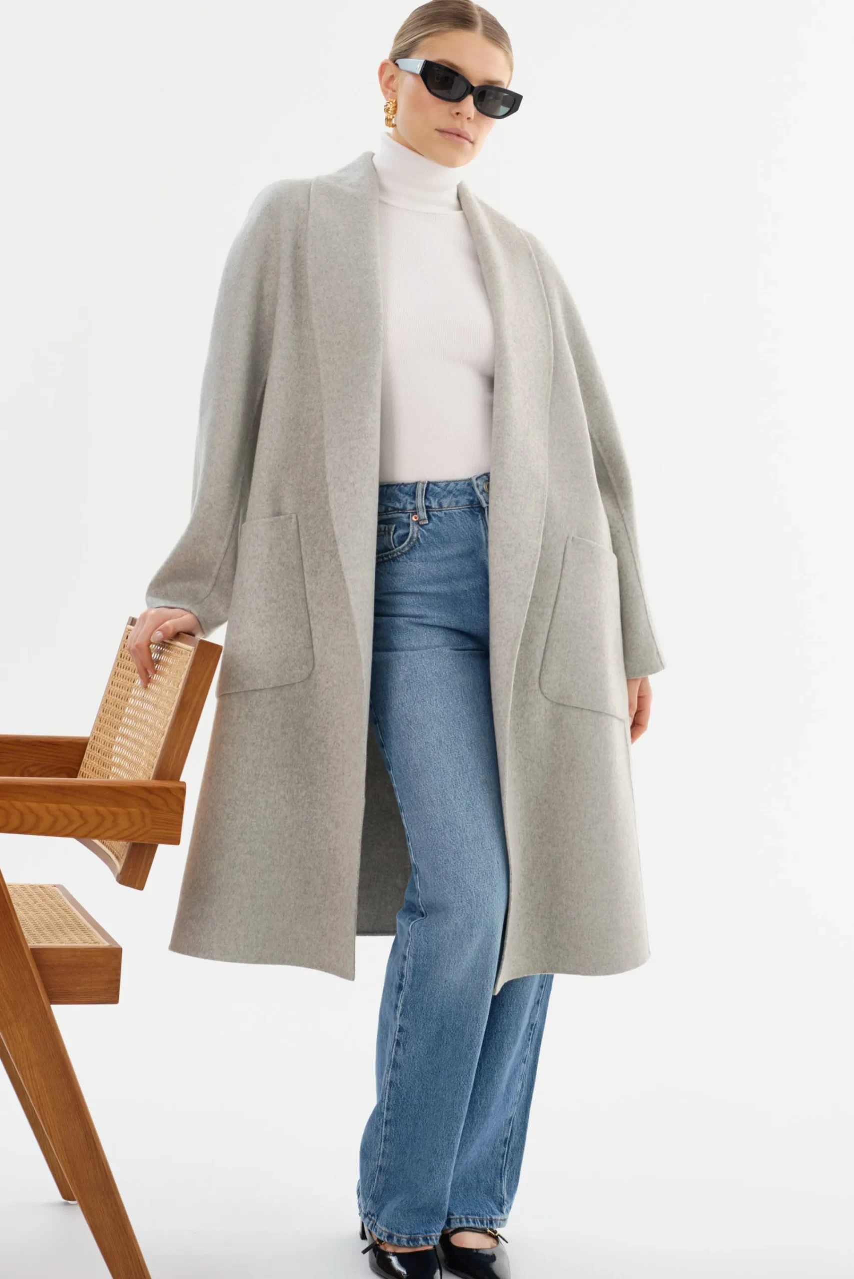 Discount LAMARQUE THARA | Shawl Collar Wool Coat Light Grey