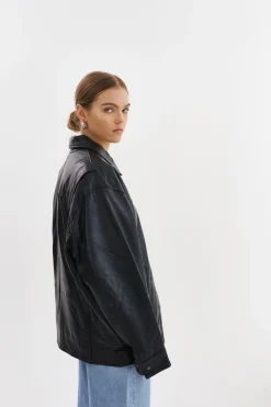 Sale LAMARQUE THEIA | Leather Bomber Jacket Black