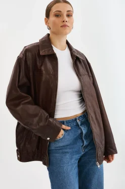 Sale LAMARQUE THEIA | Leather Bomber Jacket Dark Brown