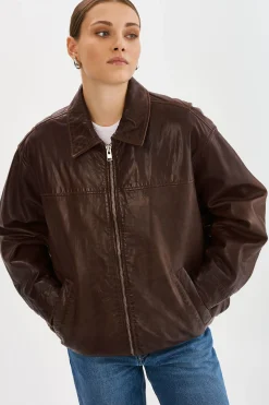 Sale LAMARQUE THEIA | Leather Bomber Jacket Dark Brown