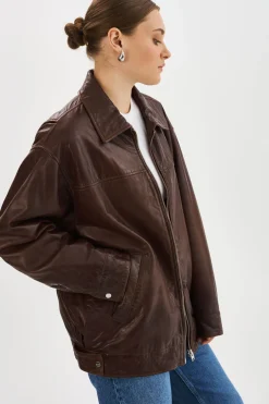 Sale LAMARQUE THEIA | Leather Bomber Jacket Dark Brown