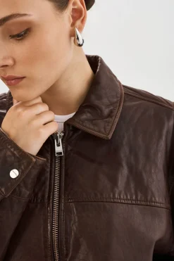 Sale LAMARQUE THEIA | Leather Bomber Jacket Dark Brown