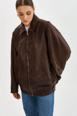 Sale LAMARQUE THEIA | Leather Bomber Jacket Dark Brown