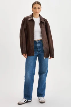 Sale LAMARQUE THEIA | Leather Bomber Jacket Dark Brown