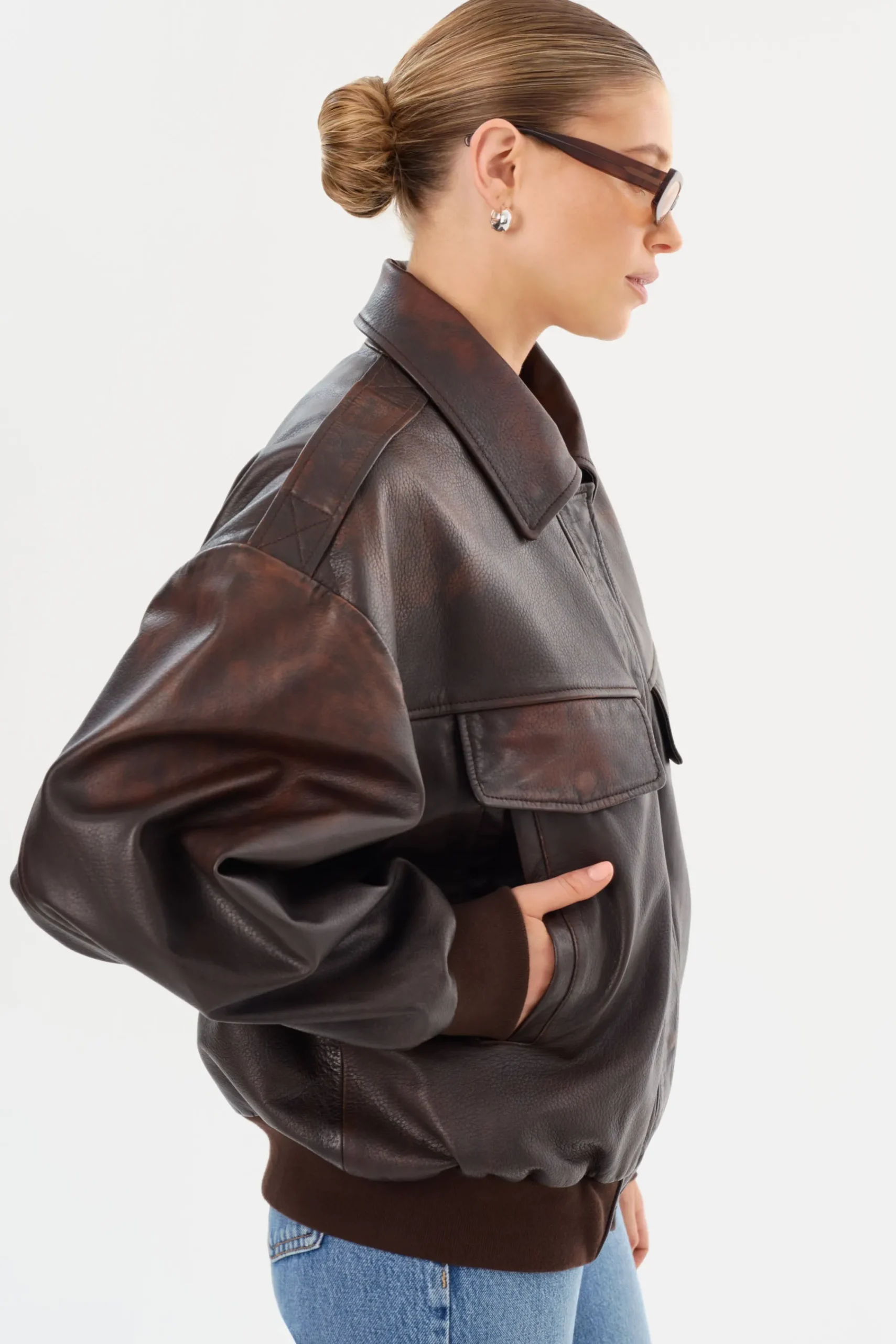 Cheap LAMARQUE TREVANNA | Leather Bomber Jacket Rub Off Brown