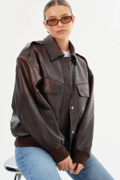 Cheap LAMARQUE TREVANNA | Leather Bomber Jacket Rub Off Brown