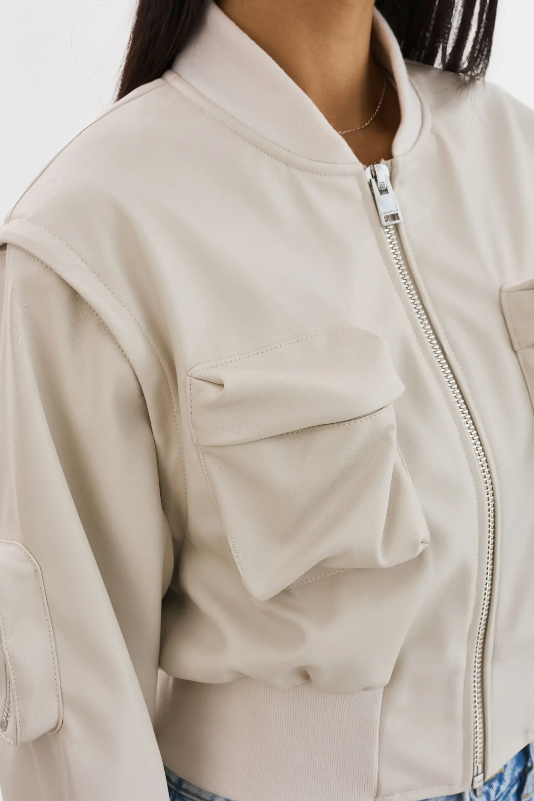 Cheap LAMARQUE XAIA | Faux Leather Convertible Bomber Jacket Bone