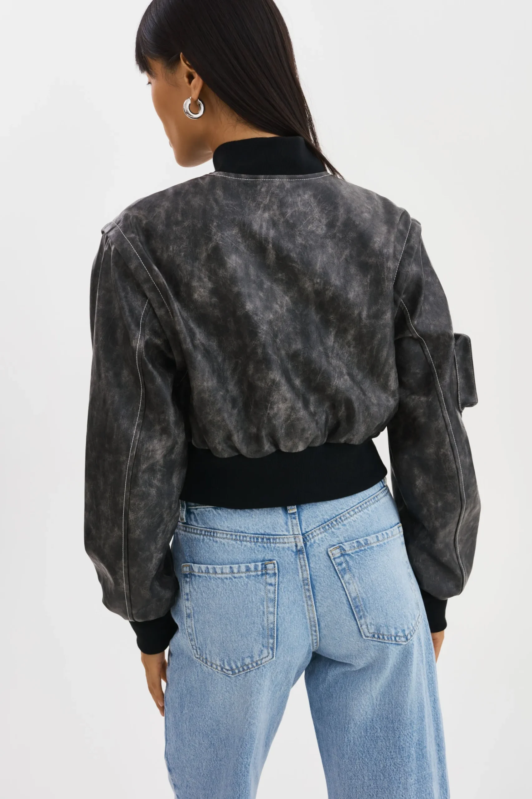Sale LAMARQUE XAIA | Faux Leather Convertible Bomber Jacket Vintage Black