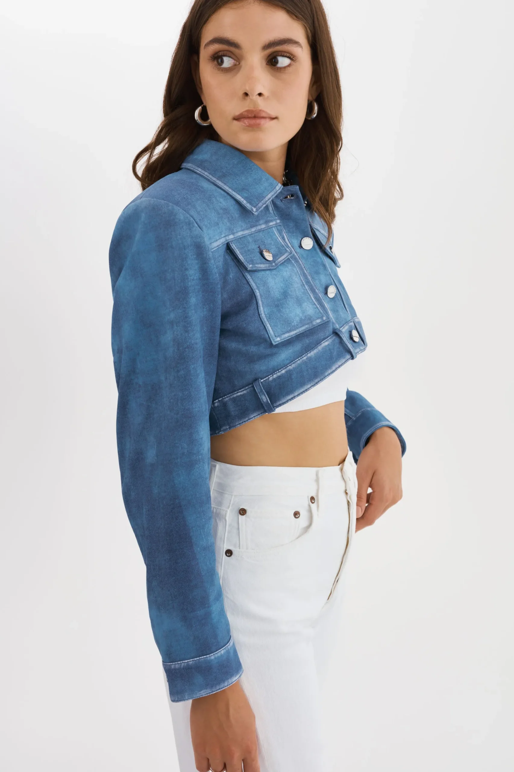 Outlet LAMARQUE XANDY | Cropped Leather Jacket Distressed Indigo