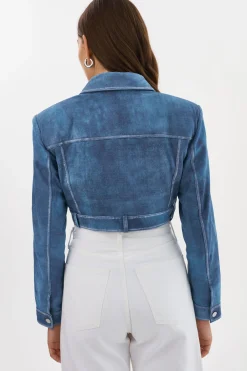 Outlet LAMARQUE XANDY | Cropped Leather Jacket Distressed Indigo