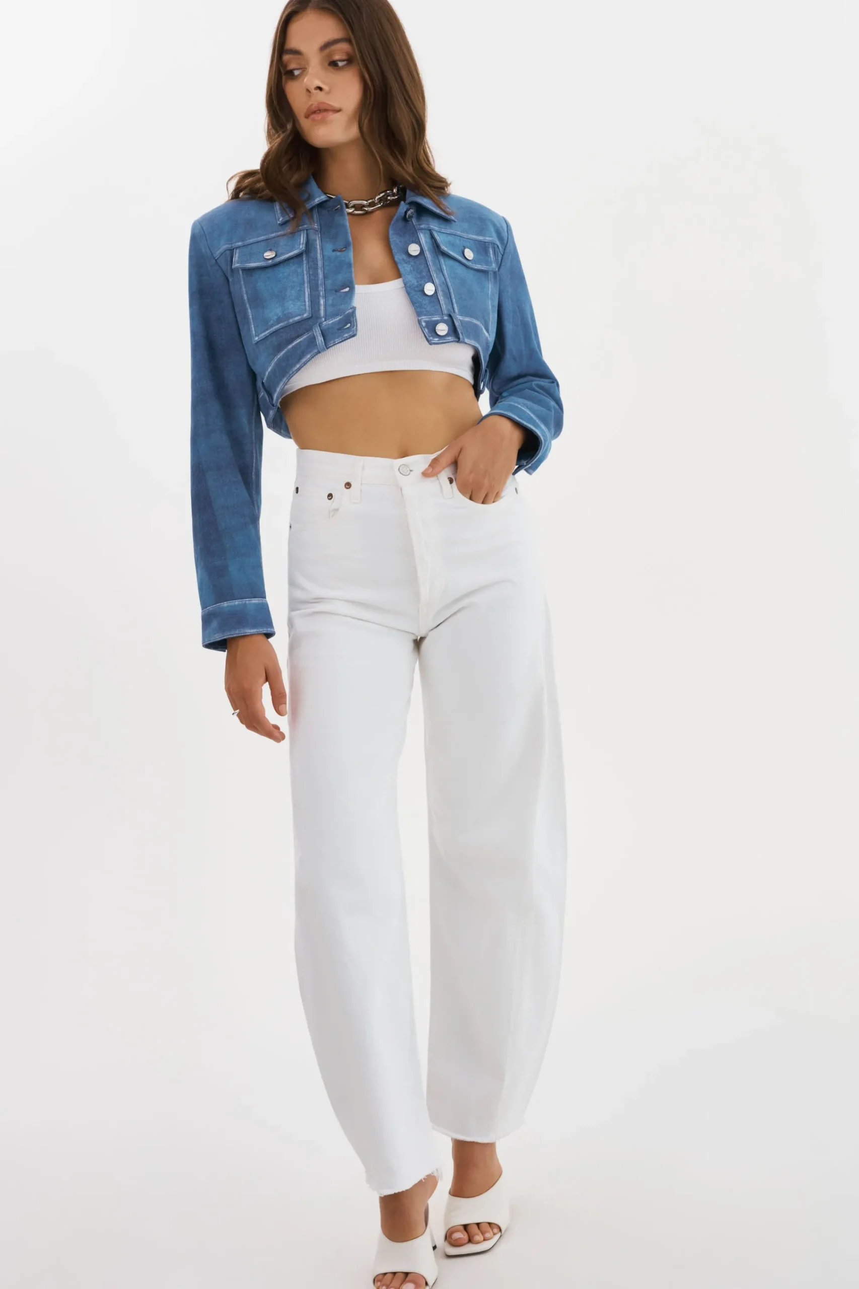 Outlet LAMARQUE XANDY | Cropped Leather Jacket Distressed Indigo