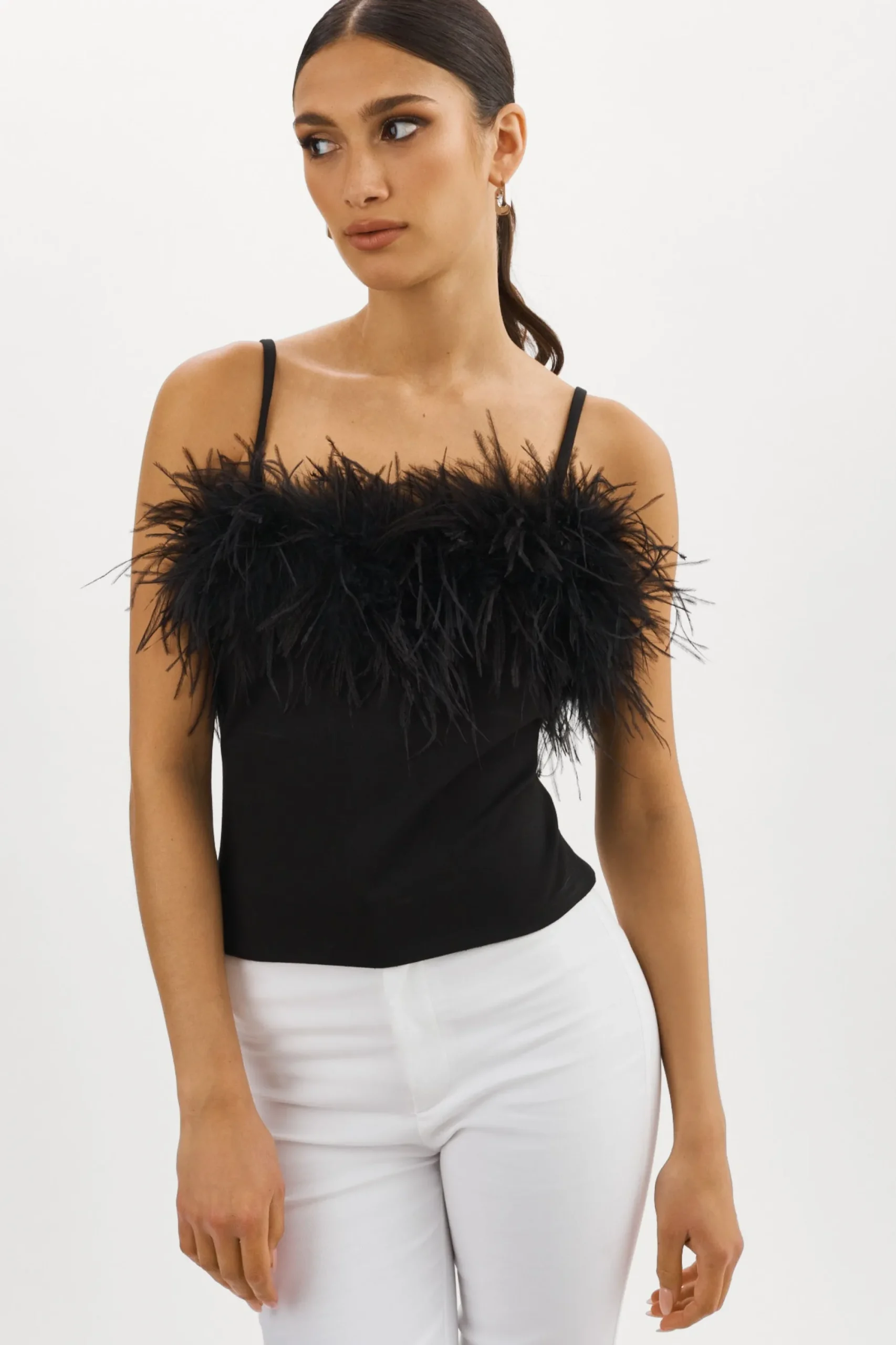 Discount LAMARQUE YARINA Feather Trimmed Top Black