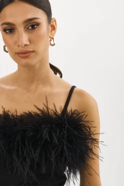 Discount LAMARQUE YARINA Feather Trimmed Top Black