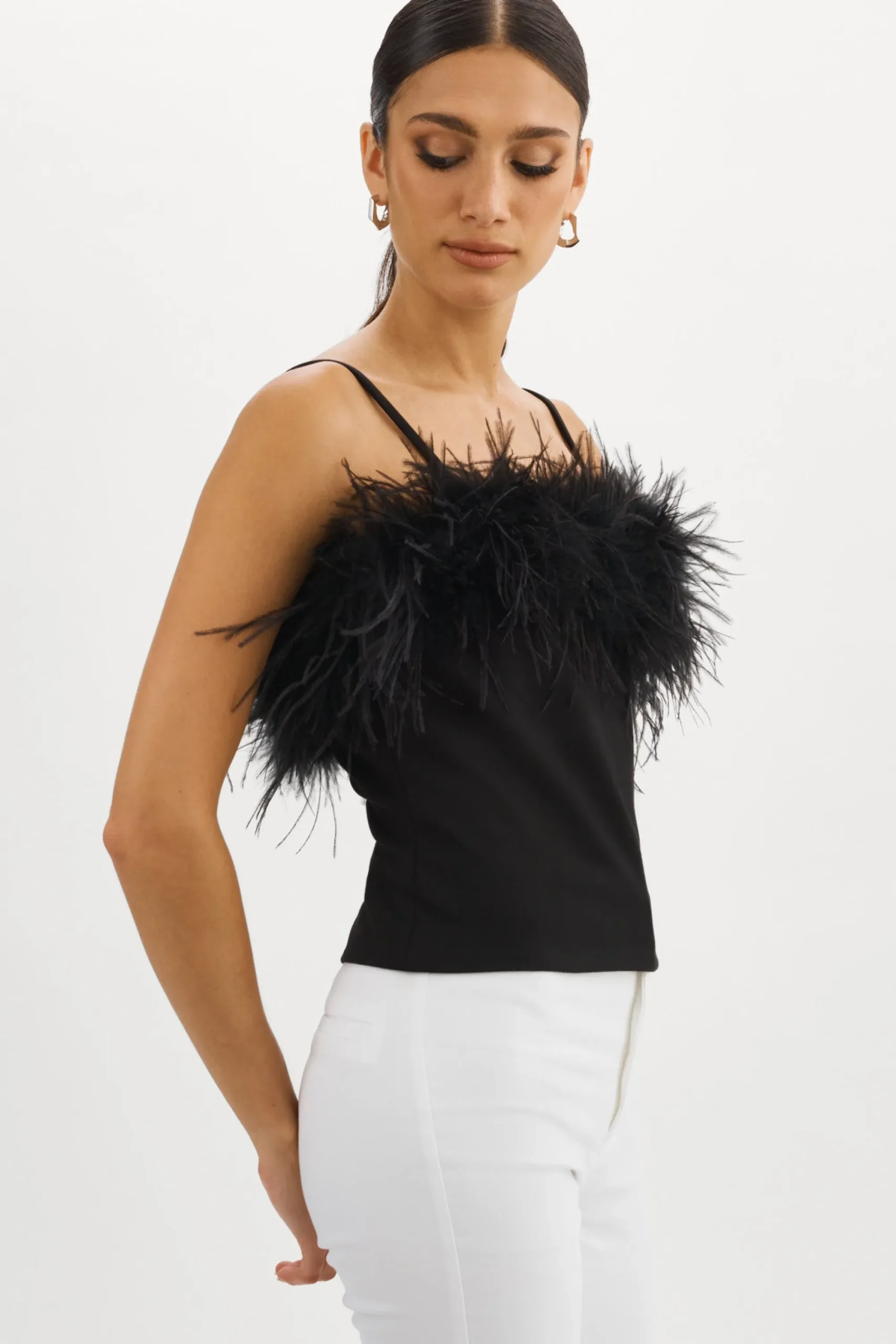 Discount LAMARQUE YARINA Feather Trimmed Top Black