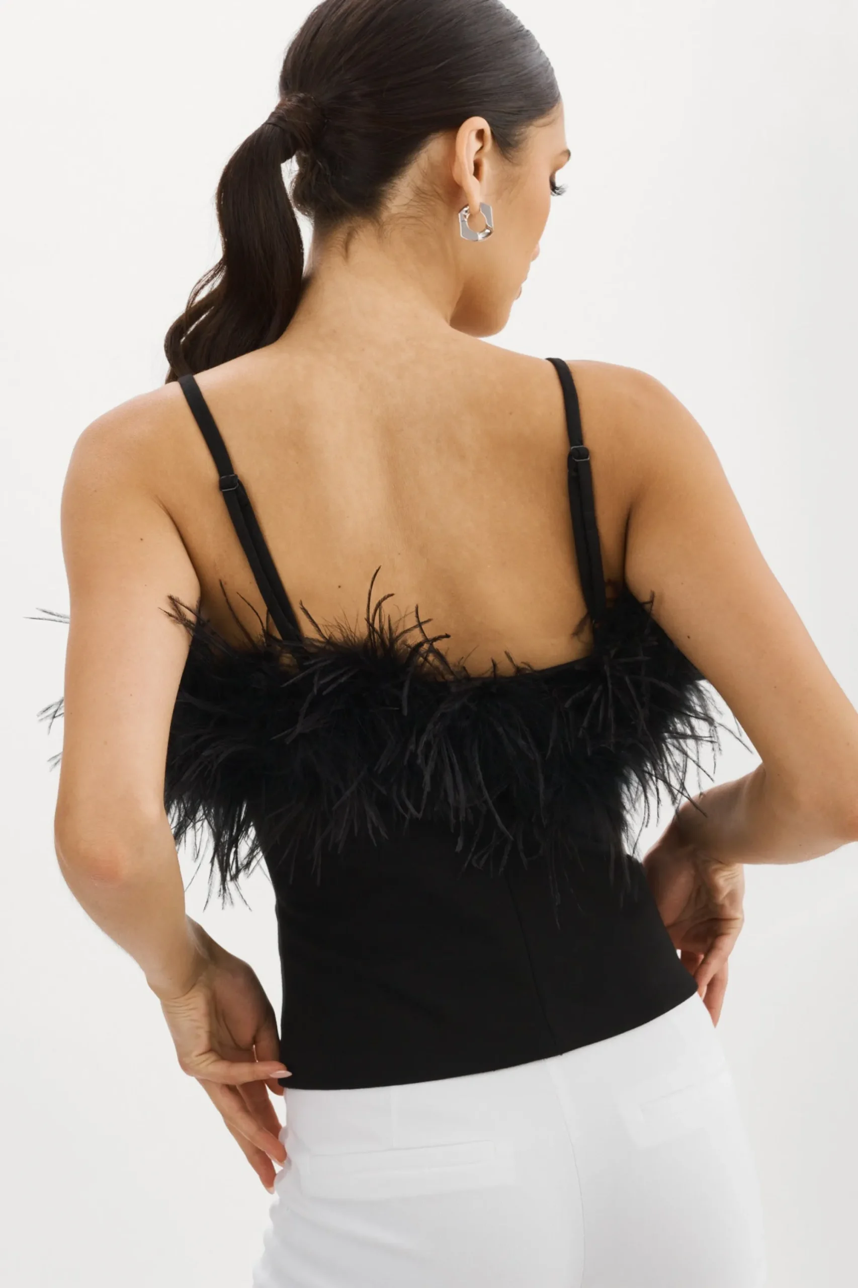 Discount LAMARQUE YARINA Feather Trimmed Top Black